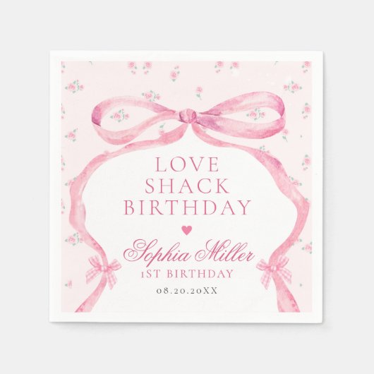 Coquette Roze Bow Love Shack Verjaardag Servet (Voorkant)