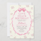Coquette Roze Bow Love Shack Verjaardag Uitnodigin Kaart (Voorkant)