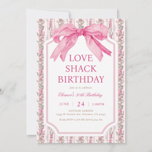 Coquette Roze Bow Love Shack Verjaardagsfeestje Kaart (Voorkant)
