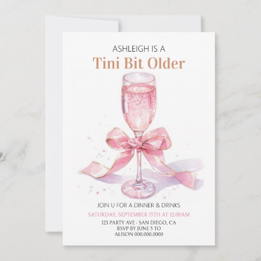 Coquette Roze Bow Martini Verjaardag Kaart (Voorkant)