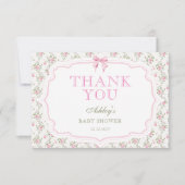 Coquette Roze Bow Meisje Baby shower Dank u Kaart (Voorkant)