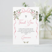 Coquette Roze Bow Meisjes Winter Bloemen Baby show Bedankkaart (Staand voorkant)