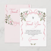 Coquette Roze Bow Meisjes Winter Bloemen Baby show Bedankkaart (Voorkant / Achterkant)