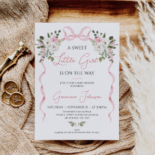 Coquette Roze Bow Meisjes Winter Bloemen Baby show Kaart