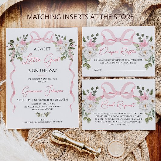 Coquette Roze Bow Meisjes Winter Bloemen Baby show Kaart