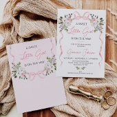 Coquette Roze Bow Meisjes Winter Bloemen Baby show Kaart