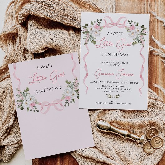 Coquette Roze Bow Meisjes Winter Bloemen Baby show Kaart