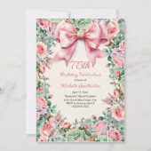 Coquette Roze Bow Mint Groene Bloemen 75e Verjaard Kaart (Voorkant)