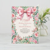 Coquette Roze Bow Mint Groene Bloemen 75e Verjaard Kaart (Staand voorkant)
