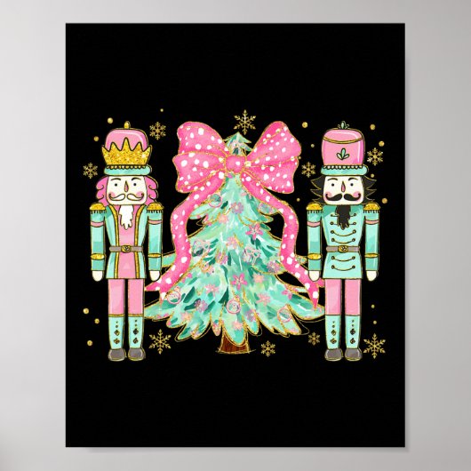 Coquette Roze Bow Notenkraker Kerstboom Preppy Poster (Voorkant)