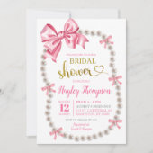 Coquette Roze Bow Parels Bruids Douche Uitnodiging (Voorkant)