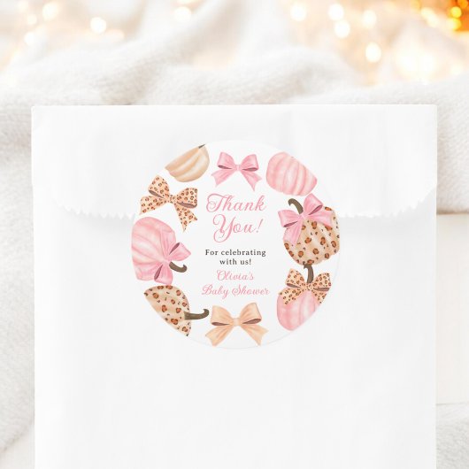 Coquette Roze Bow Pompoen Baby shower Dank u Ronde Sticker