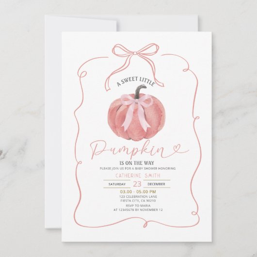 Coquette Roze Bow Pumpkin Baby shower Kaart (Voorkant)