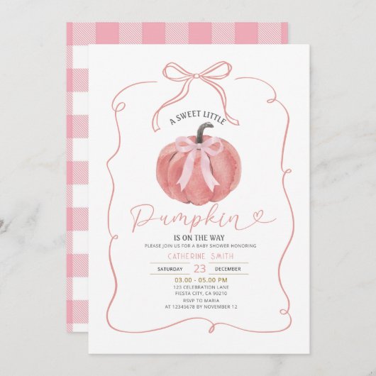 Coquette Roze Bow Pumpkin Baby shower Kaart (Voorkant / Achterkant)