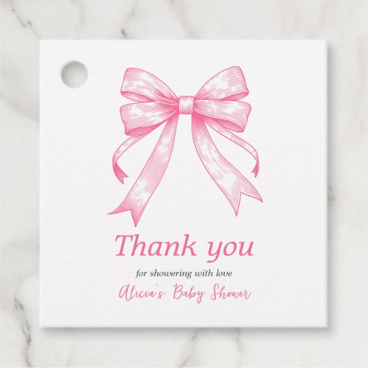 Coquette Roze Bow Retro Meisje Baby shower Bedankjes Labels (Voorkant)