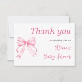 Coquette Roze Bow Retro Meisje Baby shower Bedankkaart (Voorkant)