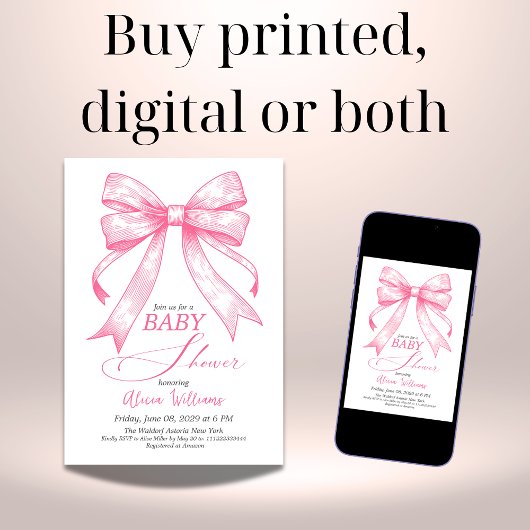 Coquette Roze Bow Retro Meisje Baby shower Kaart