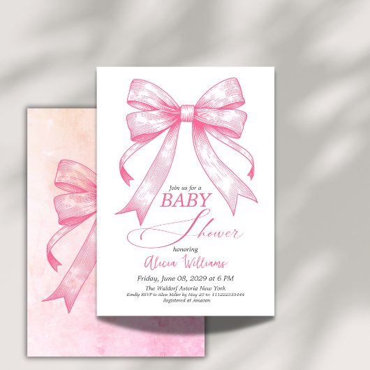 Coquette Roze Bow Retro Meisje Baby shower Kaart