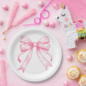 Coquette Roze Bow Retro Meisje Baby shower Papieren Bordje (Feest)