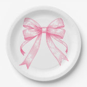 Coquette Roze Bow Retro Meisje Baby shower Papieren Bordje (Voorkant)