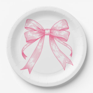 Coquette Roze Bow Retro Meisje Baby shower Papieren Bordje