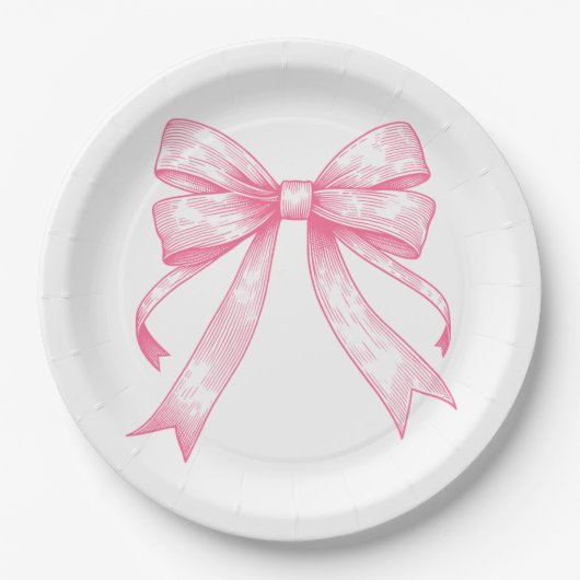 Coquette Roze Bow Retro Meisje Baby shower Papieren Bordje (Voorkant)