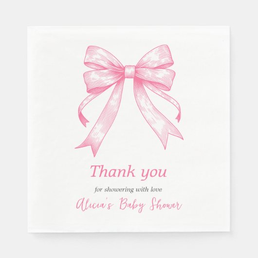 Coquette Roze Bow Retro Meisje Baby shower Servet (Voorkant)
