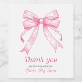 Coquette Roze Bow Retro Meisje Baby shower Wijn Etiket (Enkel label)