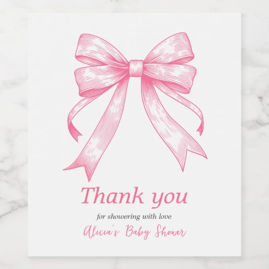 Coquette Roze Bow Retro Meisje Baby shower Wijn Etiket (Enkel label)
