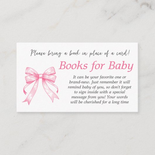Coquette Roze Bow Retro Meisje Boek voor Baby show Informatiekaartje (Voorkant)