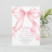 Coquette Roze Bow Ribbon Elegant Meisje Baby showe Kaart (Staand voorkant)