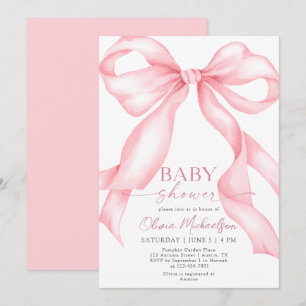 Coquette Roze Bow Ribbon Elegant Meisje Baby showe Kaart