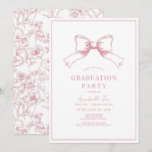 Coquette Roze Bow Ribbon Graduation Party Kaart (Voorkant / Achterkant)