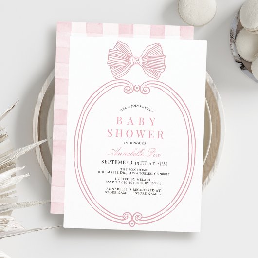 Coquette Roze Bow Ribbon Lijst Meisje Baby shower Kaart