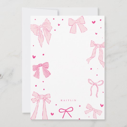 Coquette Roze Bow Ribbon Notitiekaartje (Voorkant)