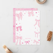 Coquette Roze Bow Ribbon Notitiekaartje (Voorkant / Achterkant in situ)