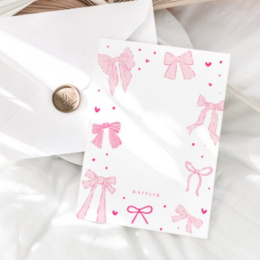 Coquette Roze Bow Ribbon Notitiekaartje