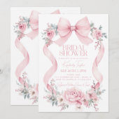 Coquette Roze Bow Rozen Flowers Vrijgezellenfeest Kaart (Voorkant / Achterkant)