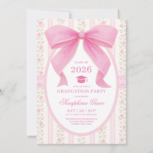 Coquette Roze Bow Shabby Chic Graduation Party Kaart (Voorkant)