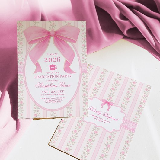 Coquette Roze Bow Shabby Chic Graduation Party Kaart