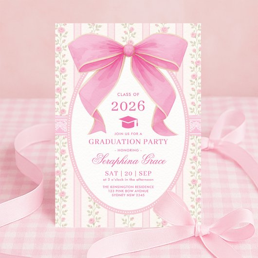 Coquette Roze Bow Shabby Chic Graduation Party Kaart