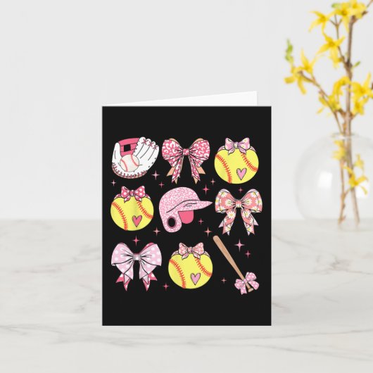 Coquette Roze Bow Softball Moeder Moederdag Kaart (Gele Bloem)