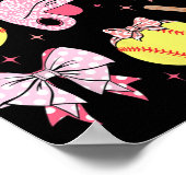 Coquette Roze Bow Softball Moeder Moederdag Poster (Hoek)