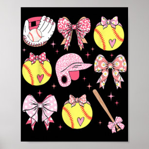 Coquette Roze Bow Softball Moeder Moederdag Poster