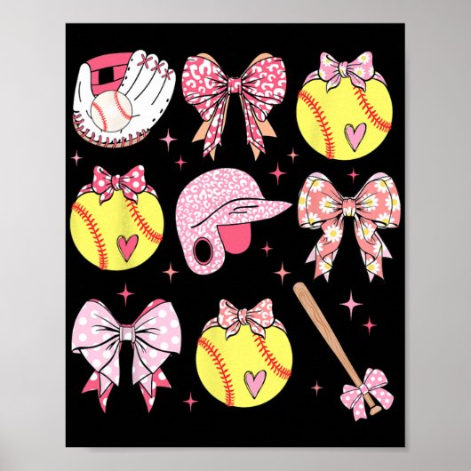 Coquette Roze Bow Softball Moeder Moederdag Poster (Voorkant)