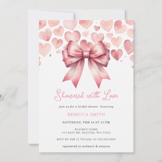 Coquette Roze Bow Valentijnsdag Vrijgezellenfeest Kaart (Voorkant)