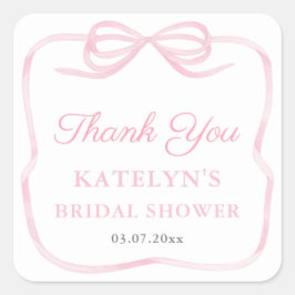 Coquette Roze Bow Vrijgezellenfeest Dank u voor uw Vierkante Sticker