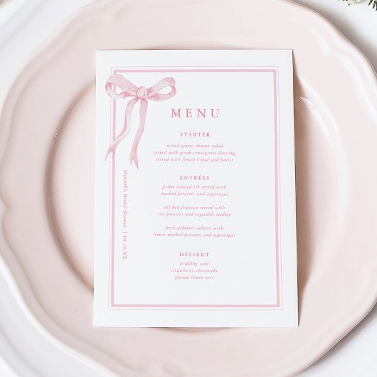 Coquette Roze Bow Vrijgezellenfeest Menu