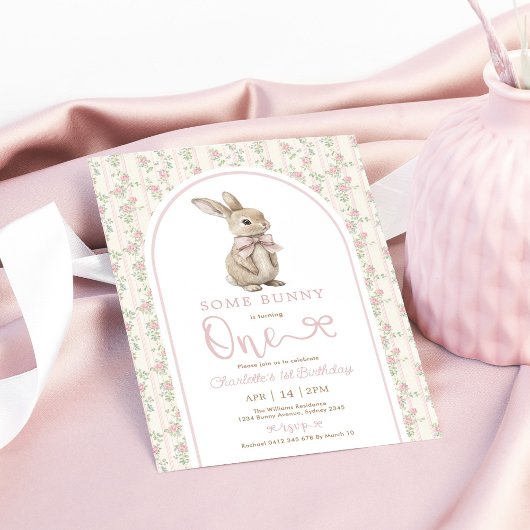 Coquette Roze Bunny  Konijn 1e Verjaardag Kaart