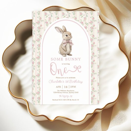 Coquette Roze Bunny  Konijn 1e Verjaardag Kaart